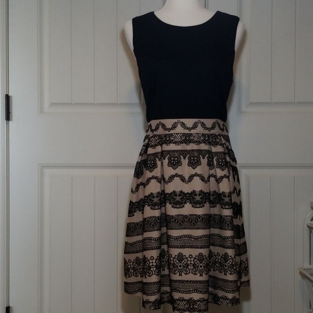 Elle Career Dress with Velvet Flocked Skirt 16